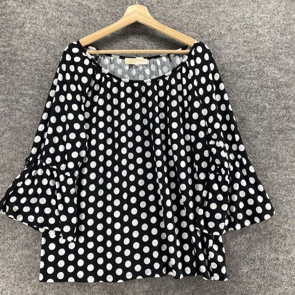 Michael Kors Blouse Women M Medium Black Polka Dot Long Sleeve Round Neck Casual - Picture 3 of 8